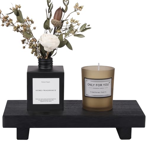 Wood Bathroom Tray Farmhouse Decor Kitchen Soap Holder, 8.7" x 3.6" Black | Waterproof, Lightweight, Easy Clean, Small Wooden Riser Pedestal Stand Accessories for Office Desk, Vanity, Counter, Sink - color: Black, size: 8.7" x 3.6" x 1.6"
