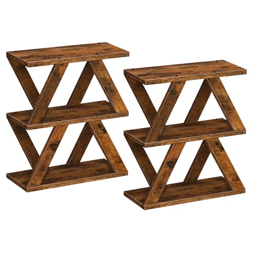 Set of 2 Side Table, 3 Tier Side Table with Side Guard Rails & Anti-Slip Pads, Narrow End Table for Small Spaces, Slim Nightstand with Storage Shelves for Bedroom, Living Room, Rustic Brown - color: Rustic Brown