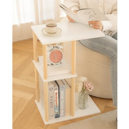 AWASEN C Shaped End Table, 3-Tier Small Side Table for Couch | Wood Sofa Table Coffee Table for Living Room, Small Space, Bedroom, Home Office, Easy Assembly, Natural and White - color: C Shaped-white