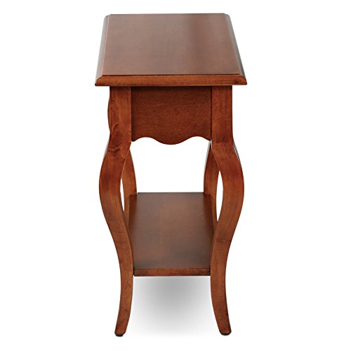 Leick Home 9018-BR One Drawer French Cabriole Leg Side Table with Shelf, Brown Cherry - color: Brown Cherry