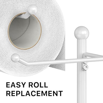 Simple Houseware English Style Toilet Paper Stand Holder w/Woodtop, White | 4 Paper Rolls, 8.5" x 8.75" x 29.2" - color: White, size: Wood Shelf - 29.2''H