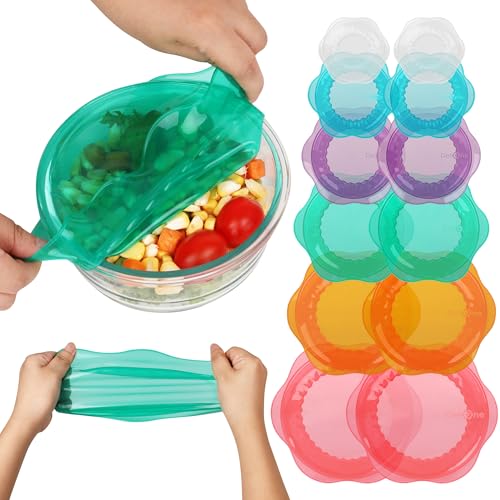 Silicone Stretch Lids for Food Storage in Fridge, Reusable Elastic Bowl Covers for Cup, Cans, Jars, Round & Rectangle Container, Food Grade Silicone Microwave Food Cover, 12 PCS, Multicolor - color: Multiple Color 12 PCS