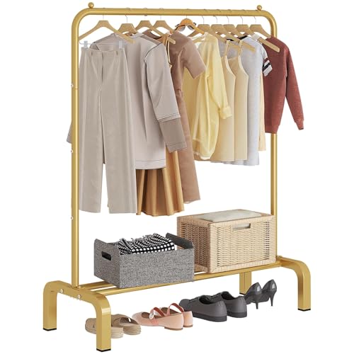 Garment Rack Clothing Clothes Rack for Clothes Organizing Gold | Standard Metal 34 Inches Garment Rack with Bottom Shelf for Hanging Clothes Coats Jackets Shirts Sweaters Jeans Gold - color: Gold, size: 34"W x 16.7"D x 58"H without wheels