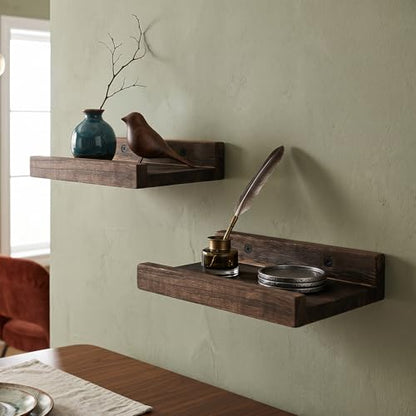 Z metnal Mini Floating Shelves, Small Natural Wooden Display Wall Shelf for Picture Ledge, Pawlownia, Wall Mounted, 8 x 5.5inch, 2 Pack - color: Dark Brown, size: 8 Inch