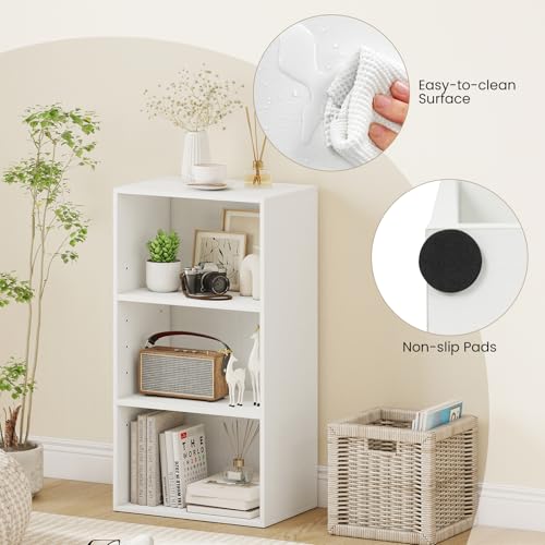 Giantex 3 Tier Bookshelf, White Bookcase 3 Shelf, Open Cube Storage Orginazer Cabinet, Multi-Functional Home Office Bedroom Furniture Display Book Shelf - color: White