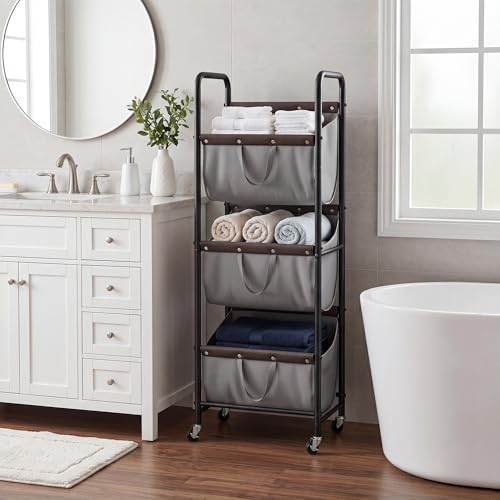 GRANNY SAYS 3 Tiered Laundry Sorter, Narrow Hamper Cart with Wheels, Grey - color: Grey