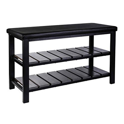 Finnhomy 3-Tier Shoe Rack Bench Cushion. Holds Up to 400 lb Rack, for Entryway, Bedroom, Hallway, Accent Furniturn, Elegant Black Wood - style: Modern