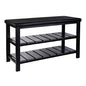 Finnhomy 3-Tier Shoe Rack Bench Cushion. Holds Up to 400 lb Rack, for Entryway, Bedroom, Hallway, Accent Furniturn, Elegant Black Wood - style: Modern