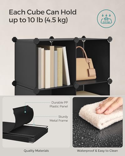 SONGMICS Cube Storage Organizer, Set of 9 Plastic Cubes, Closet Storage Shelves, DIY Plastic Closet Cabinet, Modular Bookcase, Shelving with Doors for Bedroom, Living Room, Black and White ULPC116HS