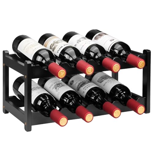 Wine Rack 8 Bottle 2-Tier Eco-Friendly Bamboo Wine Storage Easy-Assembly Space-Saving for Wine Lovers,Kitchen Wine Organizer for Countertop,Pantry, Home,Room Decor,Bar - color: 2 Tier Black