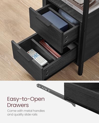 VASAGLE Side End Table with Charging Station, Slim Nightstand with 2 Drawers, Narrow Bedside Table for Living Room, Small Spaces, Charcoal Gray and Ink Black ULET321B22V1S - color: Charcoal Gray + Ink Black, size: 23.6"D x 11.8"W