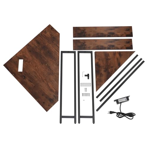 Corner Desk Small Desk with Outlets Corner Table for Small Space, Corner Computer Desk with USB,Brown