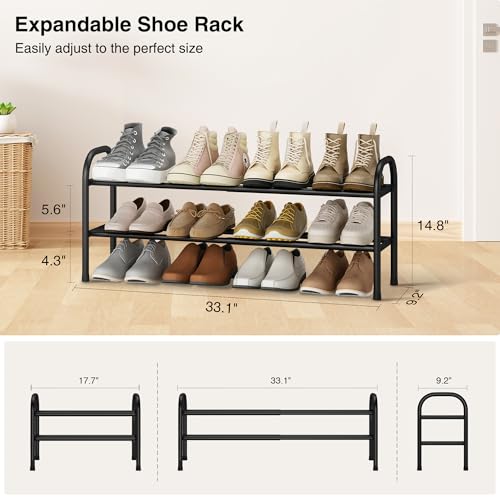 STO STO Expandable Shoe Rack, 2-Tier Metal Small Shoe Rack for Closet, Up to 12 Pairs Adjustable Shoe Rack Storage for Front Door Entrance, Free Standing Shoe Rack Organizer for Entryway, Black - size: 2-Tier