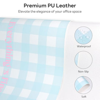 Checkered Pattern Desk Pad Protector, 35.5 x 13'' Aesthetic Mouse Mat for Desktop, Waterproof PU Leathe Non-Slip Desk Writing Pad for Office and Home, Blue and Pink - color: Blue and Pink