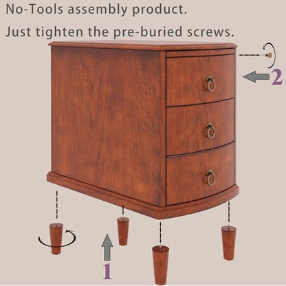 Narrow End Side Table with 3-Drawer and Pull-Out Tray, No-Tools Assembly Beside Table for Living Room, Slim Nightstand with Wood Legs, Sofa Side Tables, 23”W x 22”L x 22.6”H Caramel Brown BG-A1569-MG - style: 1*End Table with 3 Drawers