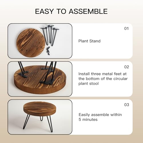 Plant Stand, Indoor/Outdoor Wooden Plant Stands, Mid-Century Plant Table Round Plant Stool for Large Plants , Single Plant Stand for Living Room, Balcony, Office