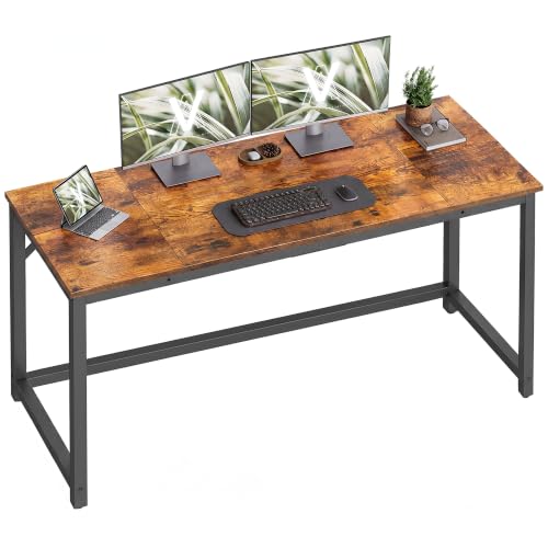VASAGLE Computer Desk, Office Work Desk, 55.1 x 19.7 x 29.9 Inches | For Study, Bedroom, Home Office, Living Room, Rustic Brown and Black ULWD214K101 - color: Rustic Brown + Ink Black, size: 55.1 inch
