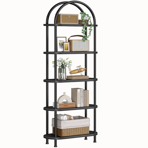HOOBRO 5 Tier Open Bookshelf, Industrial Arched Bookcase Display Shelf Rack, Wooden Bookcase Storage Shelf Metal Frame, Tall Storage Organizer for Home, Easy Assembly, Black BB176SJ01 - color: Black