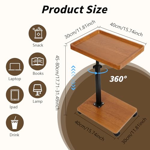 Simcat C Table End Table Adjustable Height, 360° Swivel TV Tray Table for Small Spaces, Couch Tables that Slide Under, C Shaped End Tables with Wheels for Couch Living Room Bedside TV(Brown) - color: As Picture Shows