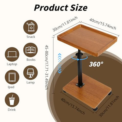 Simcat C Table End Table Adjustable Height, 360° Swivel TV Tray Table for Small Spaces, Couch Tables that Slide Under, C Shaped End Tables with Wheels for Couch Living Room Bedside TV(Brown) - color: As Picture Shows