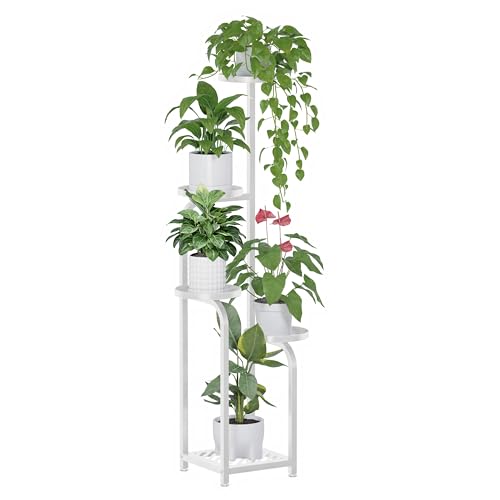 TOSKING 5 Tier Tall Plant Stand Indoor Outdoor,Anti-Tip Plant Stand indoor, Wide Base for Pots, Child and Pet Friendly,Heavy Duty Corner Shelf for Plants & Decor, Space Saving ,Tiered Metal Flower Pot Stand for Balcony, Garden, Living Room, Patio (White,