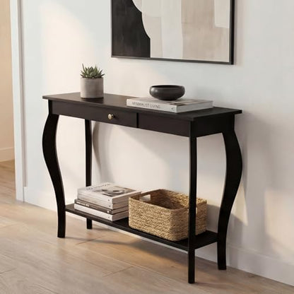 ChooChoo Narrow Console Table with Drawer, Chic Accent Sofa Table, Entryway Table, Black - color: Black, size: 11.8"D x 39.3"W x 31.4"H