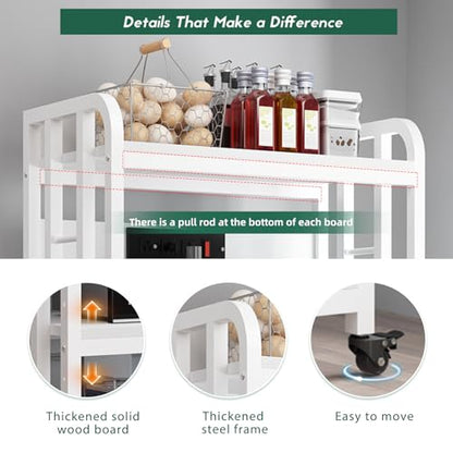 SIREDEEP Bakers Rack with Power Outlet ，4-Tier Kitchen Baker's Rack,Microwave Stand with Storage Suitable for Kitchen,Microwave Cart, Living Room, Dinning Room，Coffee Bar（White） - color: White