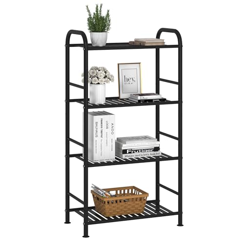 JSB 4-Tier Adjustable Shelving Unit, Heavy Duty Storage Rack Organizer Metal Corner Shelf for Kitchen Living Room Laundry Pantry Bathroom (Black, 4 Tier)… - color: Black, size: 4 Tier