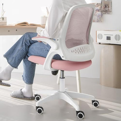 NEO CHAIR Office Desk Gaming Ergonomic Computer Chair with Lumbar Back Support Adjustable Height Swivel Rolling Wheels Flip-up Arms Mesh Chair for Home Vanity (Pink) - color: Pink