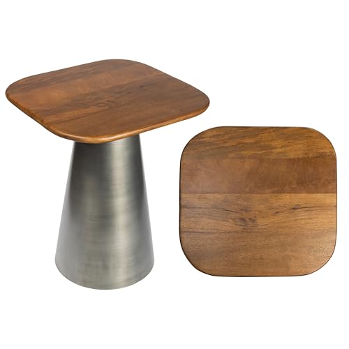 JONATHAN Y Skye Industrial Solid Mango Wood Square End Table with Tapered Metal Pedestal Base, 18" Accent Side Table or Nightstand for Living Room, Bedroom, Honey Wood/Oxidized Nickel END5000A - color: Honey Wood/Oxidized Nickel, style: Square Top