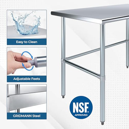 Open Base Stainless Steel Work Table with Galvanized - size: 30"x24"