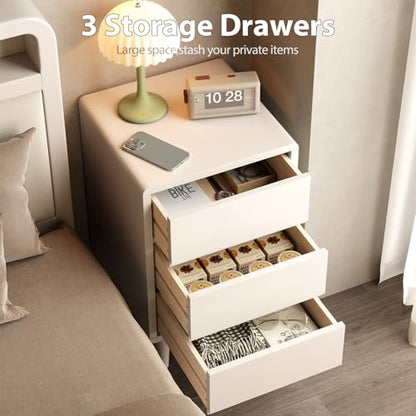 Tall Nightstand White Night Stand with 3 Drawers Mid Century Modern Nightstand with Storage,Solid Wood Night Stand,Small Bedside Table for Bedroom,Living Room,Office,White Bedside Table - color: White, style: 3 drawers