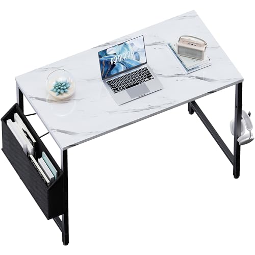 Pamray 32 Inch Computer Desk for Small Spaces with Storage Bag, Home Office Work Desk with Headphone Hook, Small Study Writing Table - color: Marble, size: 32 Inch