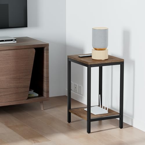 SAYGOER Wood End Tables 13.3''D Small Side Table with Storage Night Stand Metal Frames 2 Tier Bedside Table with Adjustable Feet, 1PCS, Walnut - color: Walnut