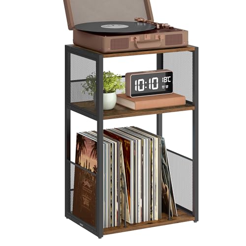 VASAGLE Record Player Stand, 3-Tier Side Table, Vinyl Record Storage up to 100 Albums, End Table for Living Room, Bedroom, Rustic Brown ULET275K01 - color: Rustic Brown