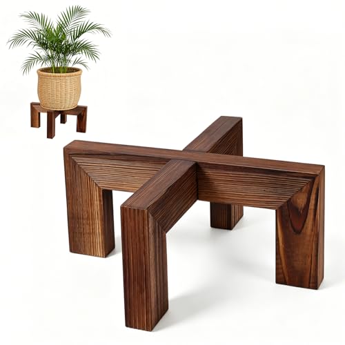 Wood Plant Stand Indoor Outdoor, Mid Century Modern Planter Holder, Sturdy Plant Pot Stand, Single Floor Flower Pot Holder (Walnut, Fit 5-10 Inch Pots) - size: Fit 5-12 Inch Pots