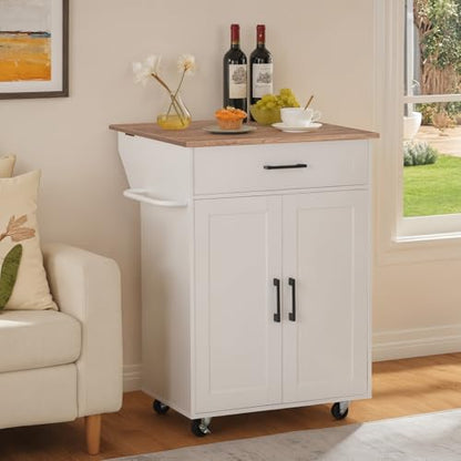 MAHANCRIS Kitchen Island on Wheels with Drop Leaf, Folding Countertop Kitchen Island Cart, Kitchen Island Table with Towel Rack, Drawer, for Kitchen, Dining Room, White and Walnut KIBZ12501 - color: White and Walnut