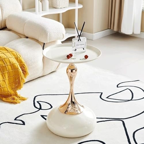 2-Pack Modern Round Side Table - White Tabletop & Gold Pedestal Base, Stylish Accent End Table for Living Room, Bedroom & Office (White Set) - color: Cream White+cream White