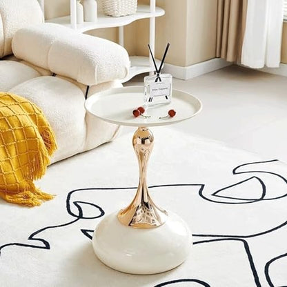 2-Pack Modern Round Side Table - White Tabletop & Gold Pedestal Base, Stylish Accent End Table for Living Room, Bedroom & Office (White Set) - color: Cream White+cream White
