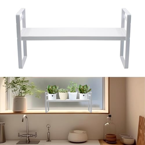 SnowTing Expandable Window Shelf for Plants, White Adjustable Window Sill Succulents Plants Organizer Retractable Narrow Storage Shelves for Kitchen, Bathroom, Balcony - color: White