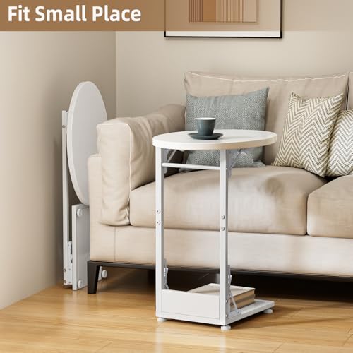 Elbourn Folding Side Table End Couch Tables,Metal Frame C-Shaped TV Stand for Living Room, Bedroom, Coffee Table(White) - size: White