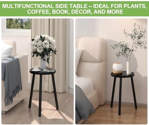 Wood Plant Stands Indoor, 16.7" Tall Plant Stand Outdoor Mid-Century Plant Stool, Single Plant Table Modern Small Round Side/End Table for Living Room, Balcony, Office(Black) - color: Black -1pack