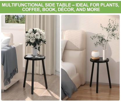 Wood Plant Stands Indoor, 16.7" Tall Plant Stand Outdoor Mid-Century Plant Stool, Single Plant Table Modern Small Round Side/End Table for Living Room, Balcony, Office(Black) - color: Black -1pack