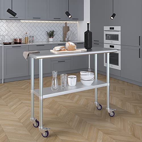 AmGood 48" Long x 18" Deep Stainless Steel Table with Casters - size: 48" Long x 18" Deep