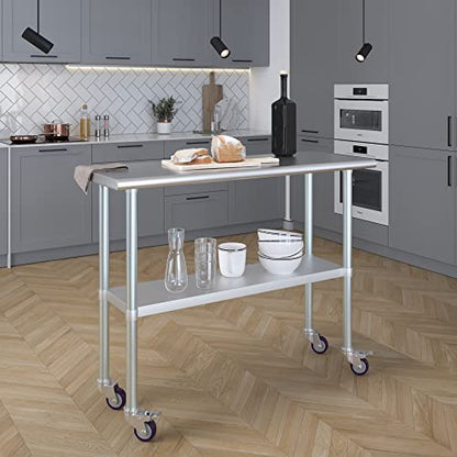 AmGood 48" Long x 18" Deep Stainless Steel Table with Casters - size: 48" Long x 18" Deep