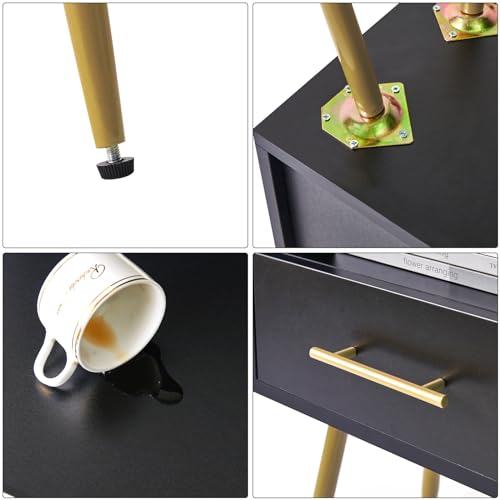 IBUYKE Nightstand, Mid Century Modern Night Stand, Bedside Table with Drawers and Open Storage Shelf, End Side Table with Metal Legs, for Bedroom, Small Spaces,Black UWNS004B - color: Black