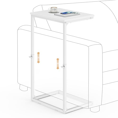 Vagusicc C Shaped End Table for Couch, 33.2'' Extra Tall C Table Adjustable Height Side Table, Small Side Table for Small Spaces, Couch Tables that Slide Under, Tv Tray Table for Living Room, White - color: White (1 Pack), style: Ordinary