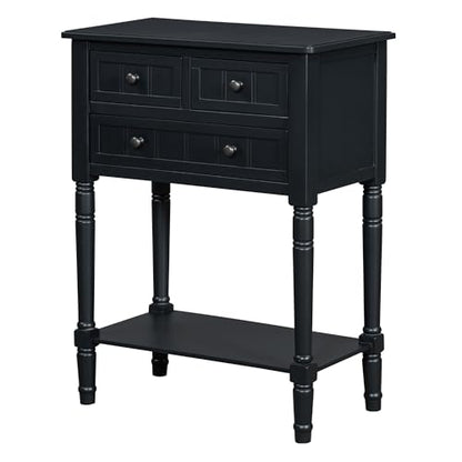Knocbel Slim Antique Entry Console Table with 3 Drawers & Bottom Open Shelf, Solid Wood Narrow Sofa Couch Table for Entryway Hallway Living Room 23.7" W x 13" D x 31.4" H Black - color: Black