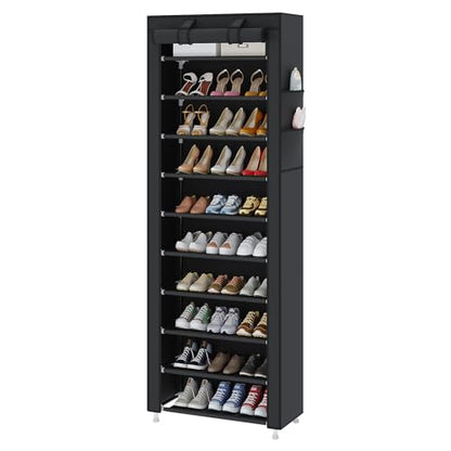 UDEAR 10-Tier Free Standing Shoe Rack Sturdy Shoe Rack Organizer for Closet Entryway Stackable Shoe Shelf with Dustproof Cover,Black - color: Black