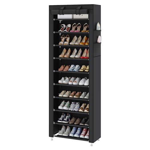 UDEAR 10-Tier Free Standing Shoe Rack Sturdy Shoe Rack Organizer for Closet Entryway Stackable Shoe Shelf with Dustproof Cover,Black - color: Black